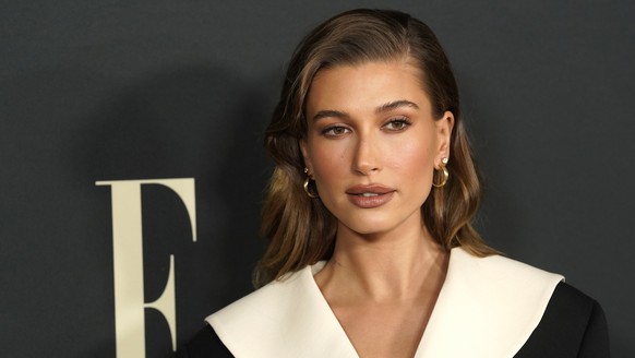 FILE - Hailey Bieber arrives at the 27th annual ELLE Women in Hollywood celebration on Tuesday, Oct. 19, 2021, at the Academy Museum of Motion Pictures in Los Angeles. The model says on Saturday, Marc ...