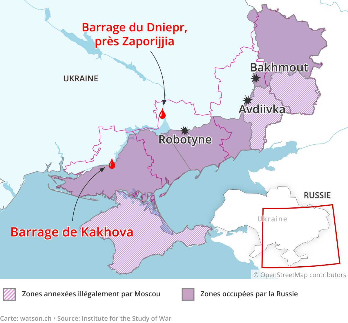 Le front ukrainien et les frappes sur le barrage du Dniepr.