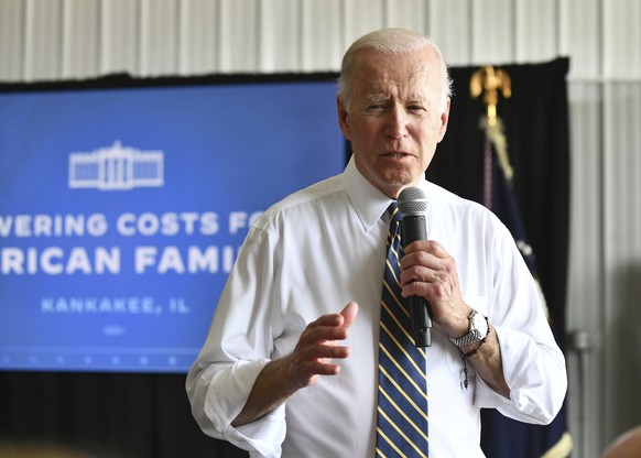 President Joe Biden speaks during a visit to Jeff O&#039;Connor&#039;s farm in Kankakee, Ill., Wednesday, May 11, 2022. (Tiffany Blanchette/The Daily Journal via AP)