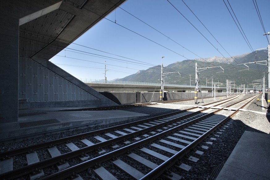 epa08645982 The tunnel portal seen on the opening Day of the 15.4-kilometres long base railway tunnel under the Monte Ceneri in Camorino, Switzerland, 04 September 2020. The Ceneri Base Tunnel will be ...