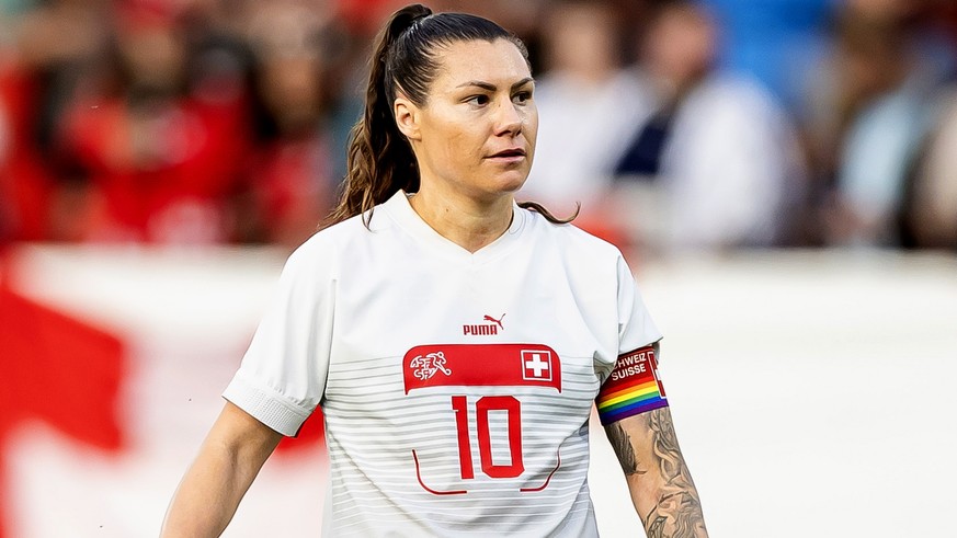 epa10728401 Switzerland&#039;s Ramona Bachmann reacts during the Women&#039;s International Friendly soccer match between Switzerland and Morocco at the Schuetzenwiese stadium in.Winterthur, Switzerla ...