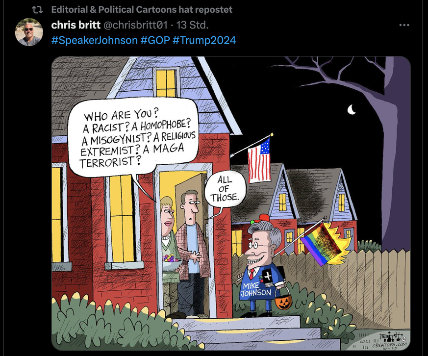 Karikatur zu neuem US-Kongressvorsitzenden der Republikaner, Mike Johnson.