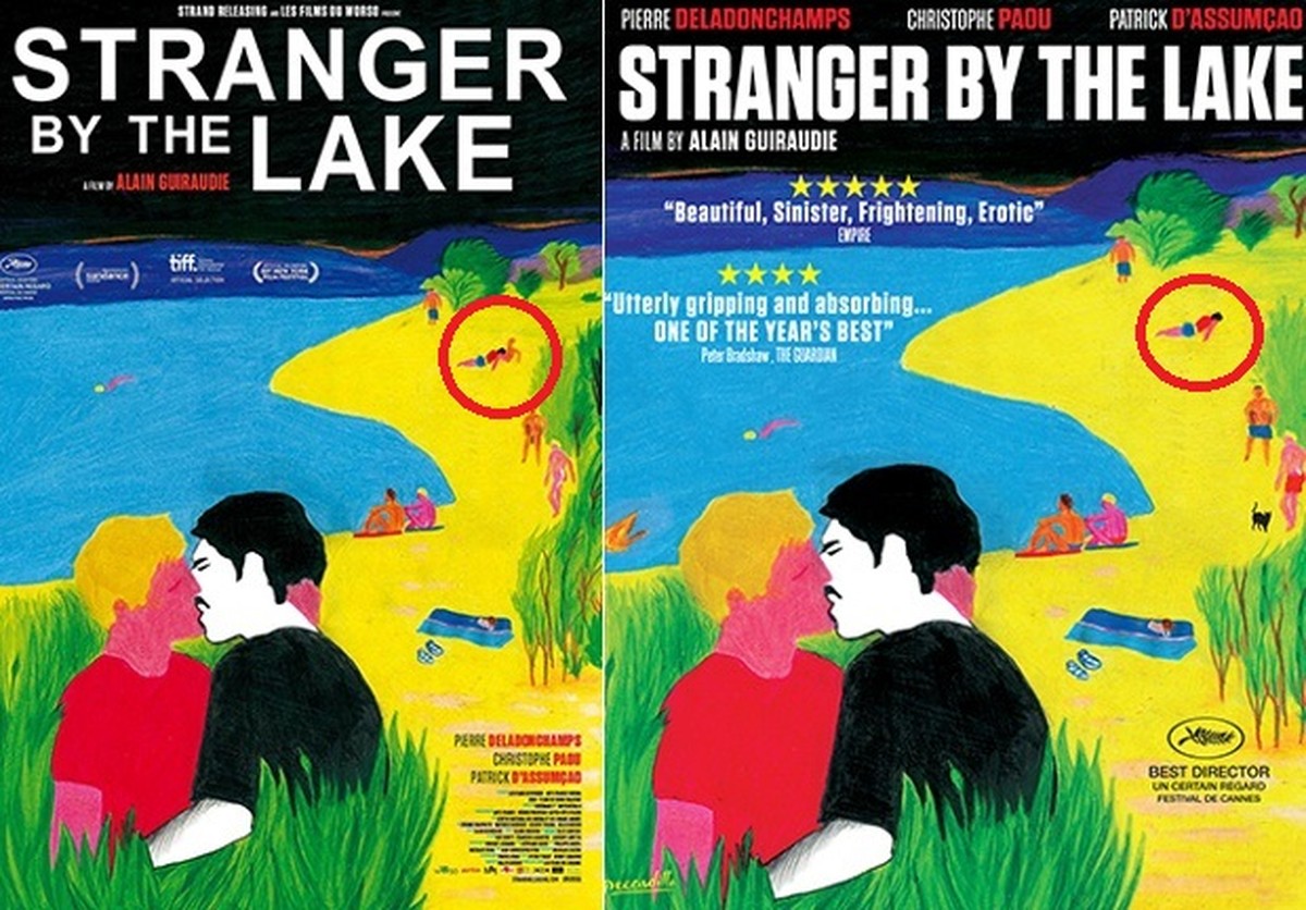 Nanu, wo ist der Herr im roten Kreis nur hinverschwunden? Links sehen sie das französische Plakat, rechts die retuschierte Version für die Londoner Underground. Und der unter dem Kreis hat eine Badeho ...