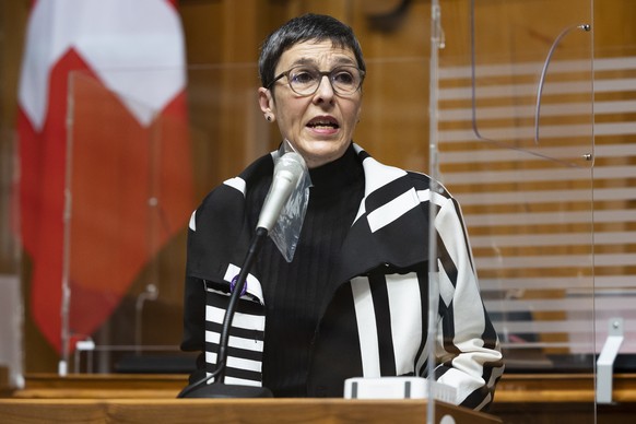 Barbara Gysi, SP-SG, spricht waehrend der Debatte um die BVG-Reform, waehrend der Wintersession der Eidgenoessischen Raete, am Dienstag, 7. Dezember 2021, im Nationalrat in Bern. (KEYSTONE/Peter Klaun ...