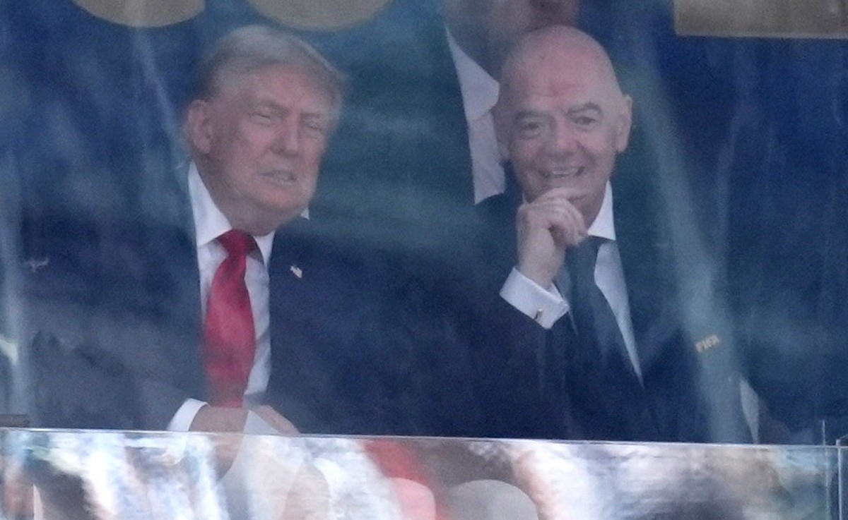President Donald Trump, left, and FIFA President Gianni Infantino attend the World Cup championship final soccer match between Spain and Argentina in East Rutherford, N.J., Sunday, July 19, 2026. (AP  ...