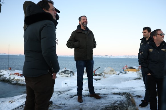 FILE - Donald Trump Jr., center, smiles after arriving in Nuuk, Greenland, Tuesday, Jan. 7, 2025. (Emil Stach/Ritzau Scanpix via AP, File)
Greenland-Why Now-Explainer