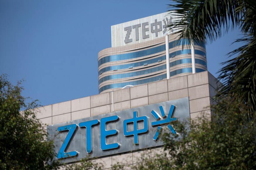 epa06734980 A view of the ZTE Corporation logo at the company&#039;s headquarters in Shenzhen, Guangdong Province, China, 14 May 2018. In April 2018, US President Donald J. Trump&#039;s administration ...