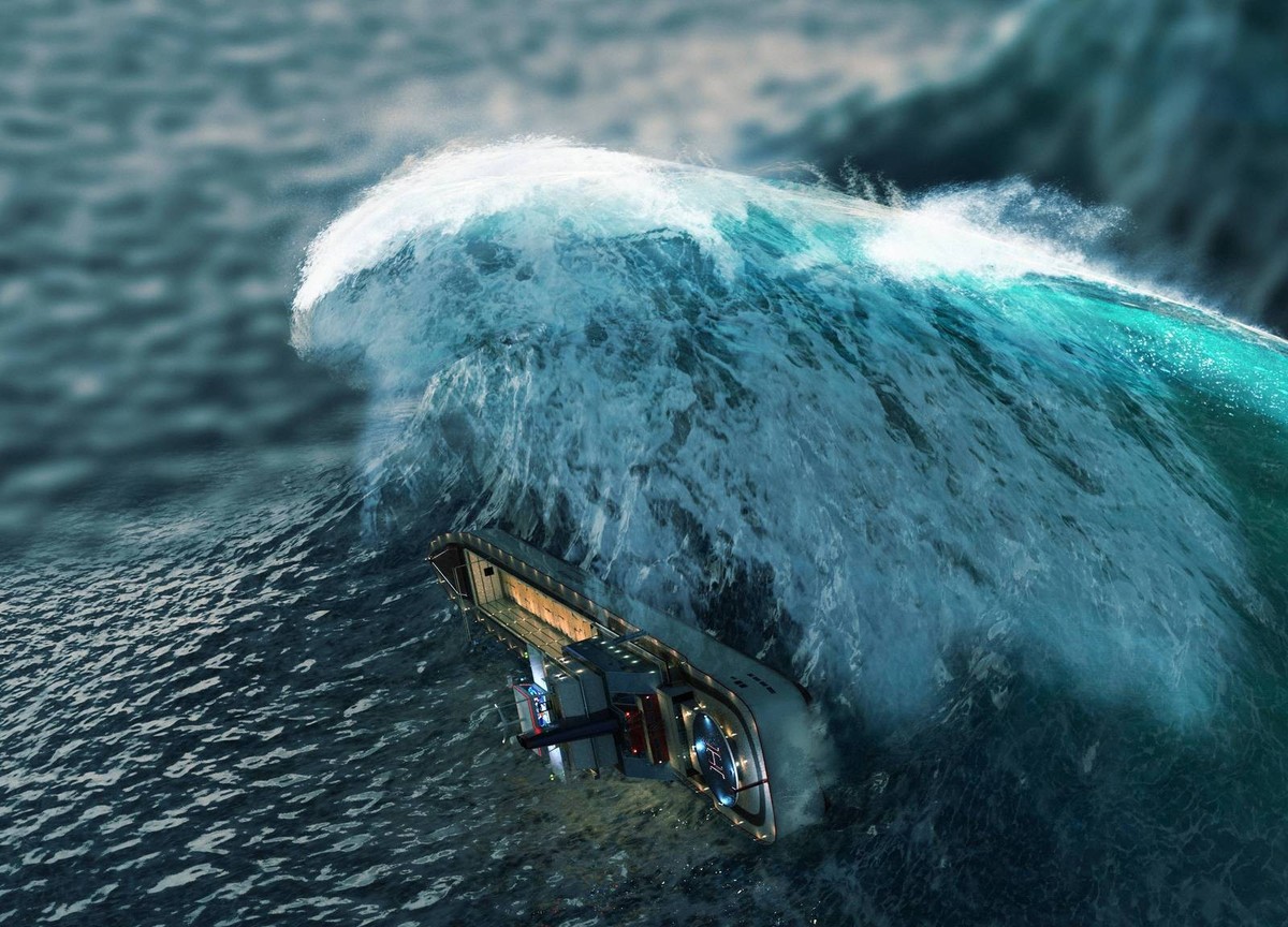 Rogue waves sinking a cargo ship, illustration Rogue waves sinking a cargo ship, illustration. Rogue waves are relatively large and spontaneous ocean surface waves that occur far out at sea, and are a ...