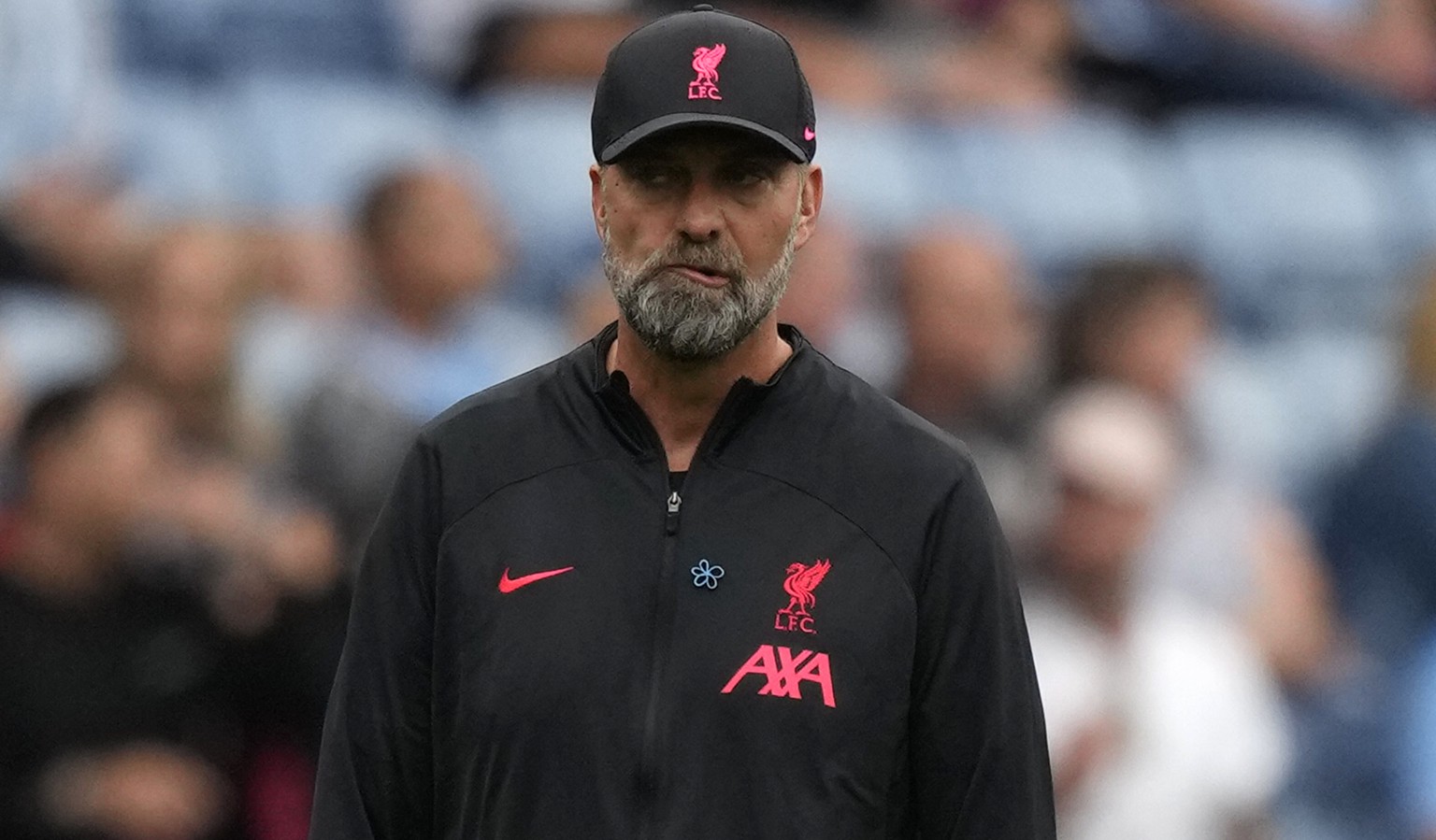 Liverpool&#039;s manager Jurgen Klopp gestures ahead of the FA Community Shield soccer match between Liverpool and Manchester City at the King Power Stadium in Leicester, England, Saturday, July 30, 2 ...