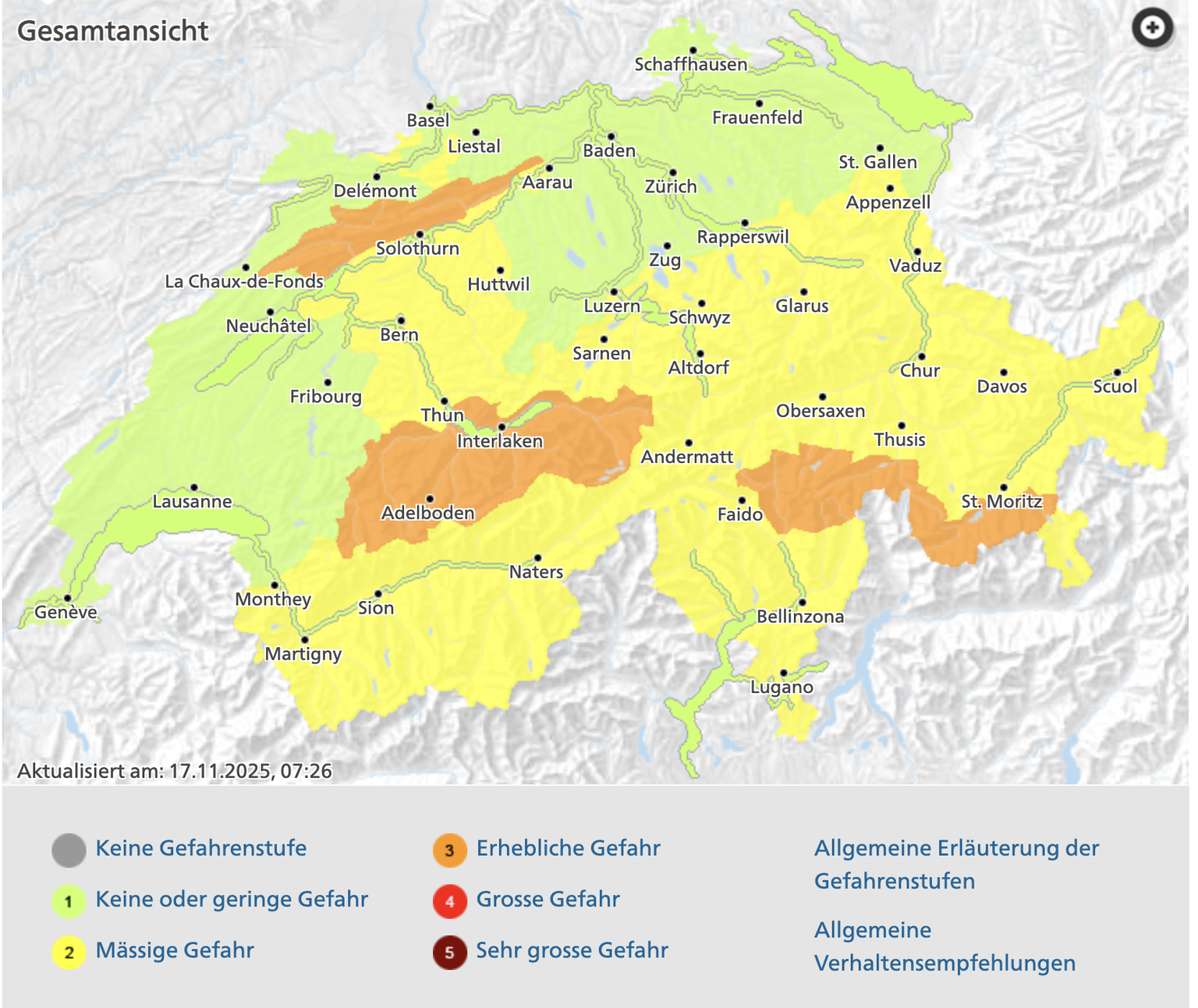 Lawinengefahr Bund Schnee Wetter Schweiz
