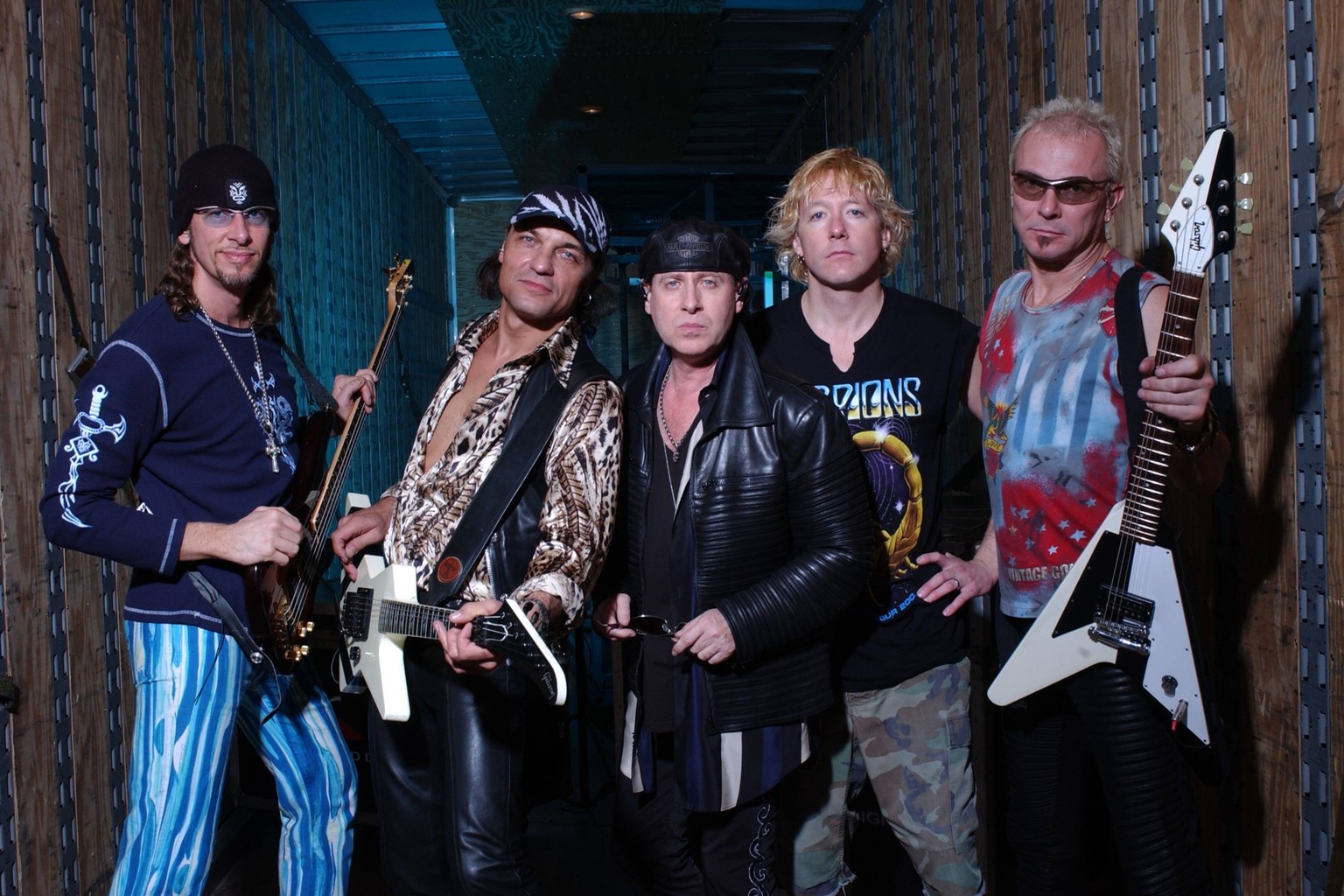 **FILE PHOTO** James Kottak, Drummer Of Scorpions, Has Passed Away. WEST PALM BEACH FL - JANUARY 31: Ralph Rieckermann, Matthias Jabs, Klaus Meine, James Kottak and Rudolf Schenker of Scorpions pose f ...