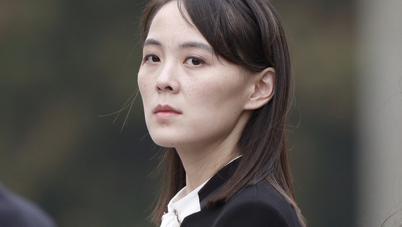 FILE - In this March 2, 2019, file photo, Kim Yo Jong, sister of North Korea&#039;s leader Kim Jong Un attends a wreath-laying ceremony at Ho Chi Minh Mausoleum in Hanoi, Vietnam. Kim warned Sunday, A ...