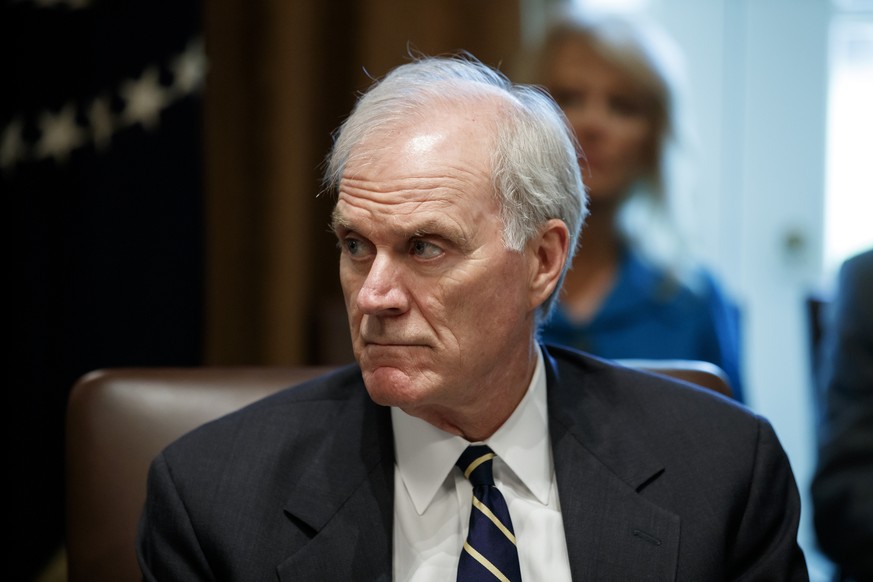 In this July 16, 2019, photo, acting Defense Secretary Richard Spencer listens during a Cabinet meeting in the Cabinet Room of the White House in Washington. Secretary of the U.S. Navy Spencer said Sa ...