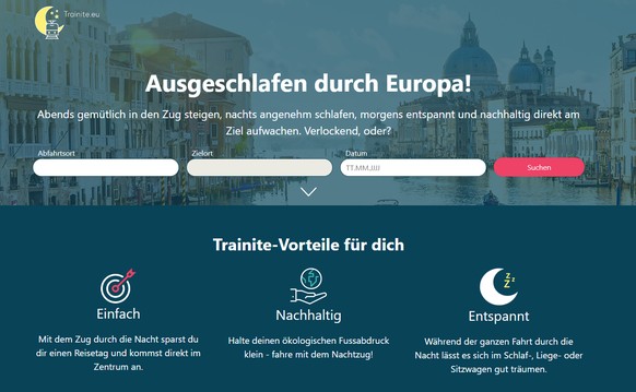 So sieht die Startseite von trainite.eu aus.