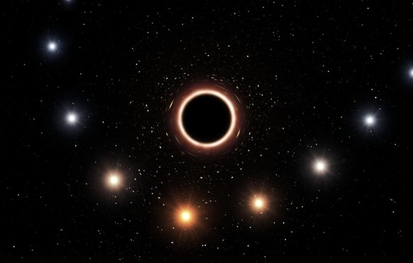 A handout photo released on July 26, 2018 by the European Southern Observatory shows an artist impression of the path of the star S2 as it passes very close to the supermassive black hole at the centr ...