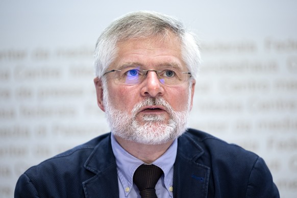 Rudolf Hauri, cantonal doctor Zug, chairman of the Association of Cantonal Doctors VKS, speaks during a media conference about the current situation of the coronavirus, on Tuesday 21 ...