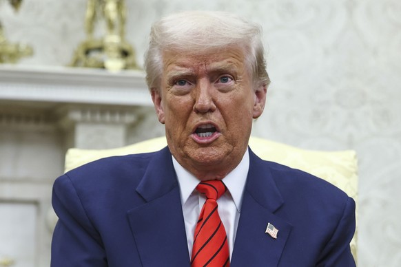 President Donald Trump talks as he meets NATO Secretary General Mark Rutte in the Oval Office at the White House in Washington, Thursday, March 13, 2025. (Pool via AP)
Trump NATO