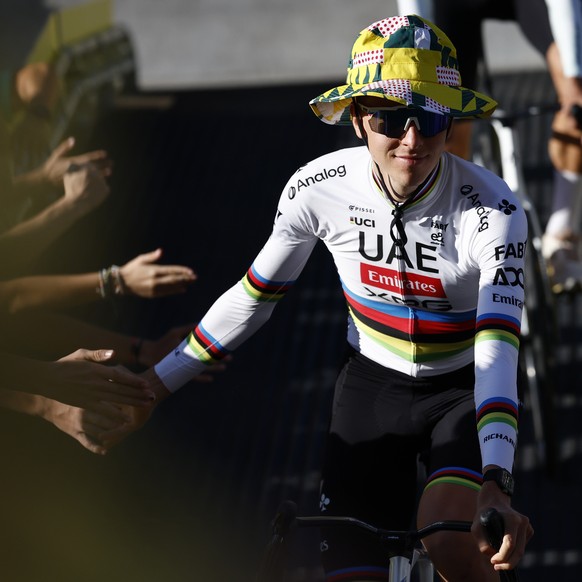 epa12213623 Slovenian rider Tadej Pogacar of UAE Team Emirates attends the official teams presentation of the 2025 Tour de France cycling in Lillle Metropole, France, 03 July 2025. The 112th edition o ...