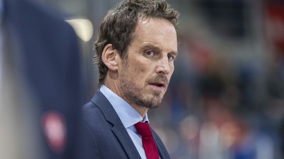 Switzerland&#039;s head coach Patrick Fischer looks on during an ice hockey World Cup preparation match between Switzerland and France at the St. Jakob-Arena in Basel, Switzerland, on Saturday, April  ...