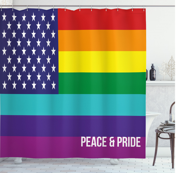 Pride Merch Shower Curtain https://www.walmart.com/ip/Pride-Shower-Curtain-Mixed-Flag-Design-American-LGBT-Gay-Lesbian-Parade-Rainbow-Peace-Themed-Fabric-Bathroom-Set- Hooks -69W-X-75L-Inches-Long-Multic...