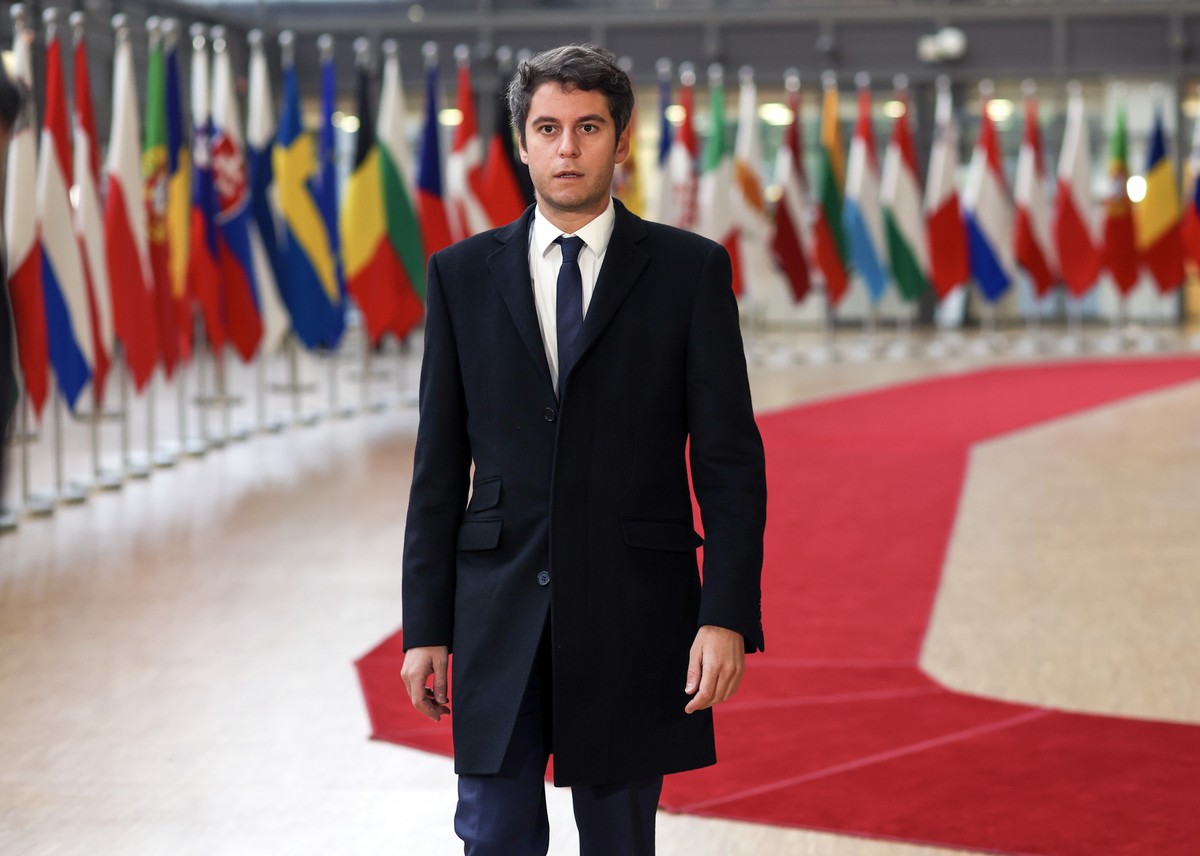 epa11065644 FILE - French Minister for National Education and Youth, Gabriel Attal attending a European Education, Youth, Culture and Sport Council in Brussels, Belgium, 23 November 2023 (reissued 09  ...