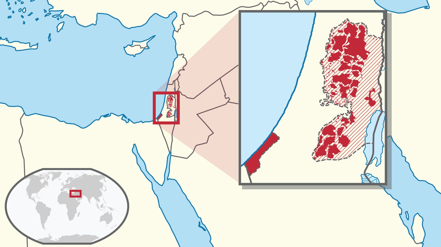 Die von der Palästinensischen Autonomibehörde nominell kontrollierten Gebiete in Rot.
https://commons.wikimedia.org/w/index.php?curid=17408460