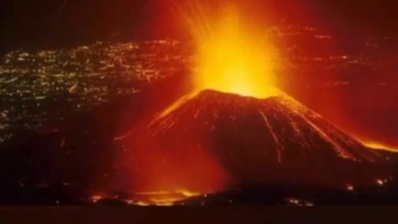 This image from video provided by Raphael Kaliwavyo Raks-Brun shows Mount Nyiragongo erupting, Saturday, May 22, 2021 in Goma, Congo. Congo