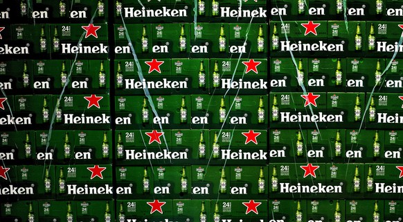epa08998920 (FILE) - Boxes with Heineken beer are seen during the open day of the Heineken brewery in Zoeterwoude, The Netherlands, 06 June 2015 (reissued 09 February 2021). Heineken is due to publish ...