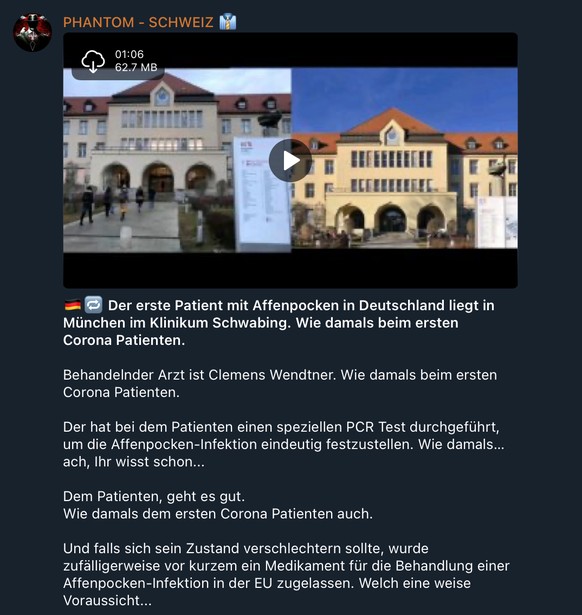 Verschwörungserzählung zu Mpox/Affenpocken und Corona-Pandemie in Schweizer Telegram-Kanal.