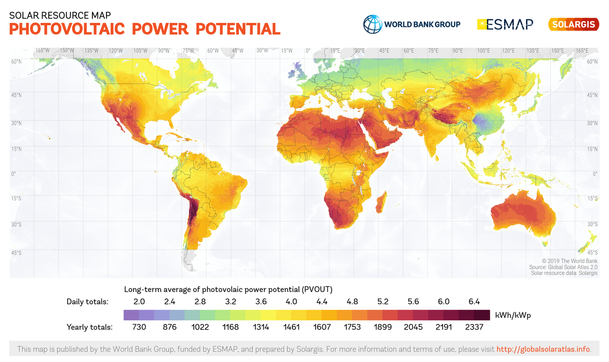 Solarpotenzial der Welt. Dieselbe Anlage produziert in Chile den dreifachen Ertrag als in Schottland.