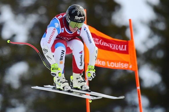 Lara Gut Behrami, of Switzerland, speeds down the course during a training run for the women&#039;s World Cup downhill ski race in Lake Louise, Alberta, Wednesday, Nov. 28, 2018. (Frank Gunn/The Canad ...