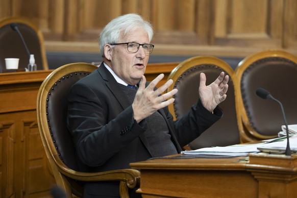 Hans Stoeckli, SP-BE, spricht waehrend der Debatte im Staenderat, waehrend der Fruehlingssession der Eidgenoessischen Raete, am Donnerstag, 2. Maerz 2023, in Bern. (KEYSTONE/Peter Klaunzer)