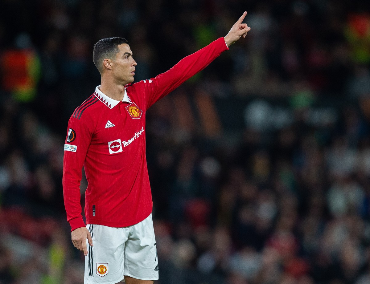epa10270181 Manchester United's Cristiano Ronaldo reacts during the UEFA Europa League group E soccer match between Manchester United and Sheriff Tiraspol, in Manchester, Britain, 27 October 2022 ...
