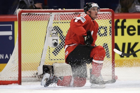 Switzerland&#039;s Roman Josi looks on dejected after taking a goal, during the the Gold Medal game between Switzerland and Sweden at the IIHF 2013 Ice Hockey World Championships at the Globe Arena in ...