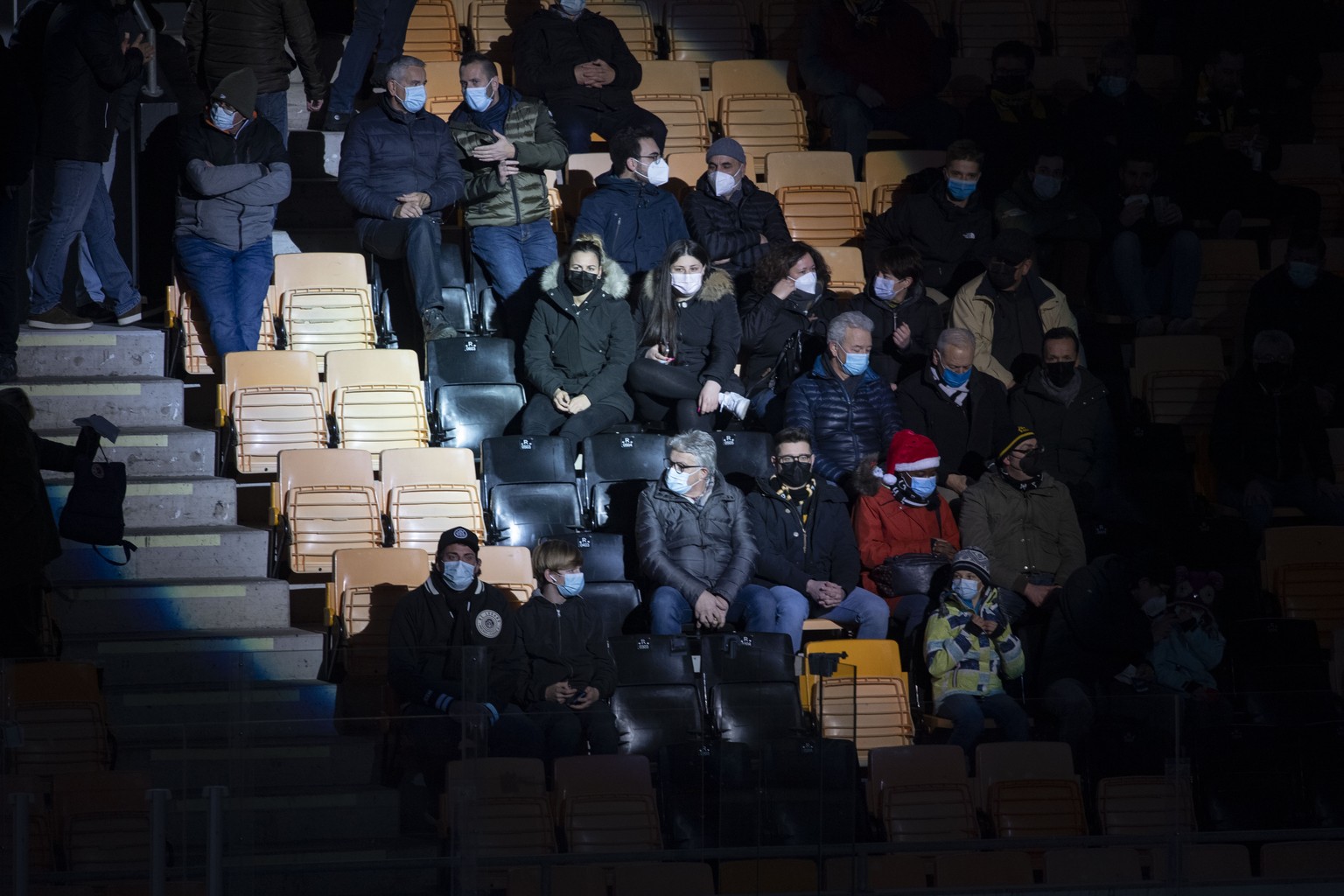 Lugano fans during the preliminary round game of National League Swiss Championship 2021/22 between HC Lugano against Lausanne HC at the ice stadium Corner Arrena, Switzerland, Thursday, December, 23, ...