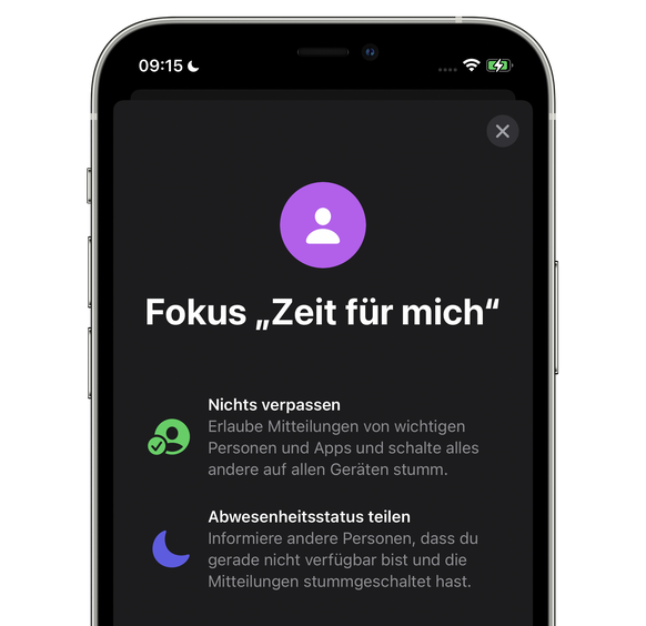 Der neue Fokus-Modus von iOS 15 (Public-Beta-Version) auf einem iPhone 12.