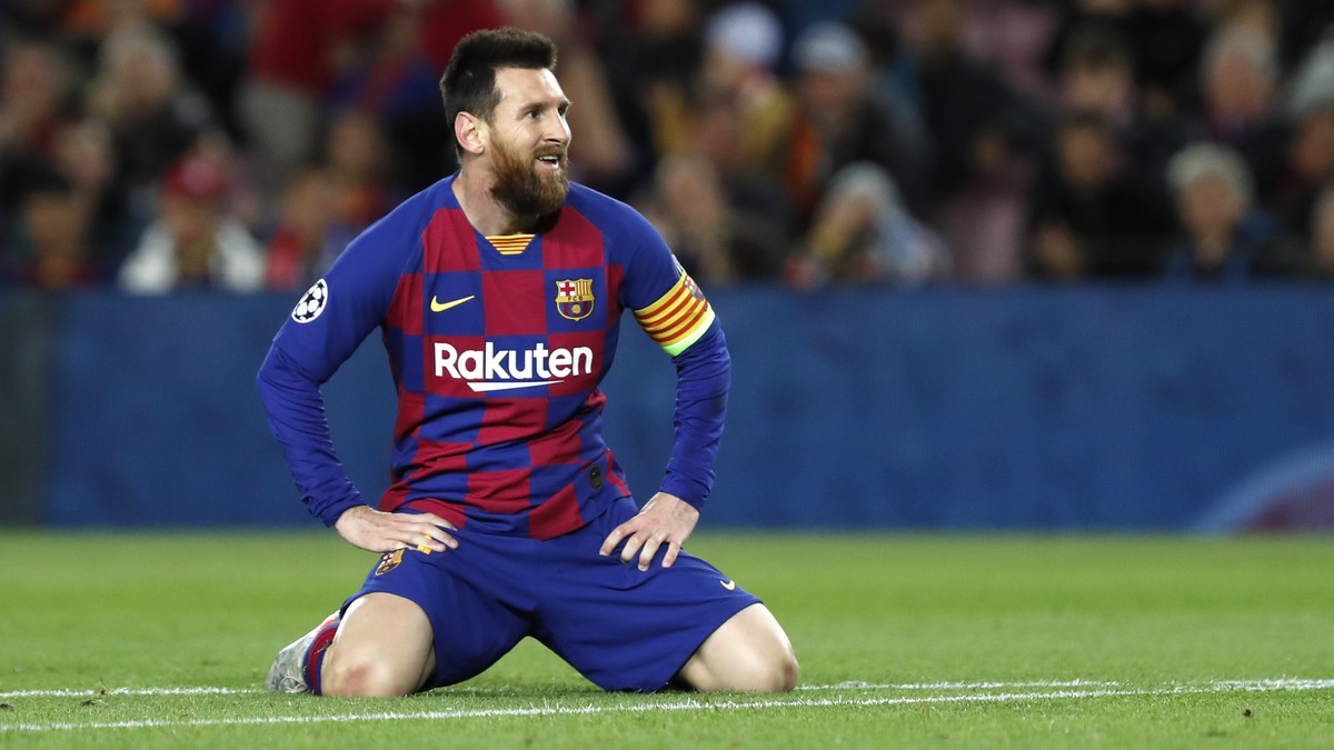 FILE - In this Nov. 5, 2019 file photo, Barcelona's Lionel Messi reacts during a Champions League Group F soccer match against Slavia Praha at Camp Nou stadium in Barcelona, Spain. Lionel Messi h ...