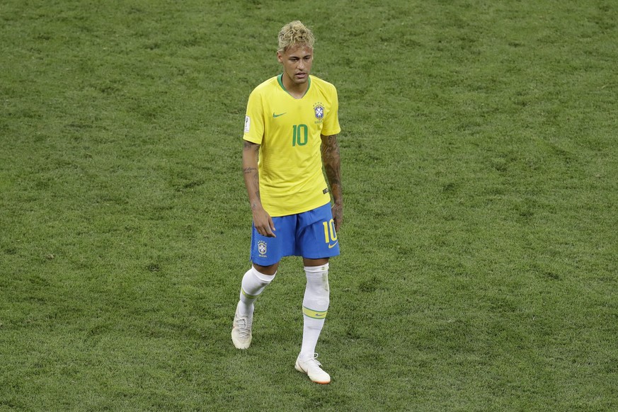 Brazil's Neymar leaves after the group E match between Brazil and Switzerland at the 2018 soccer World Cup in the Rostov Arena in Rostov-on-Don, Russia, Sunday, June 17, 2018. The match ended 1-1 ...