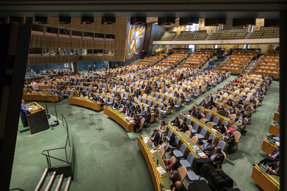 epa10004158 The UN General Assembly ahead of the election of five non permanent members to the Security Council for the period 2023-2024, during a General Assembly session at UN headquarters in New Yo ...