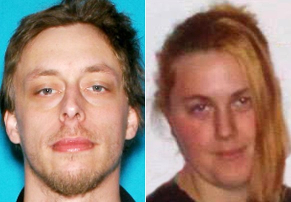 This combination made with undated photos provided by the Las Vegas Metropolitan Police Department shows Jerad Miller, left, and his wife, Amanda Miller. Investigators are looking into whether the Millers, who shot and killed two Las Vegas police officers and a third person over the weekend, had been at Cliven Bundy's Nevada ranch during a standoff earlier this year, police said Monday, June 9, 2014. (AP Photo/Las Vegas Metropolitan Police Department)