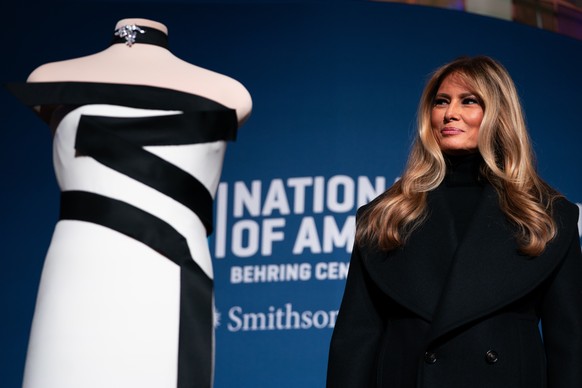 First lady Melania Trump presents her 2025 inaugural ball gown to the Smithsonian National Museum of American History, Friday, Feb. 20, 2026, in Washington. (AP Photo/Allison Robbert)
First Lady Smith ...