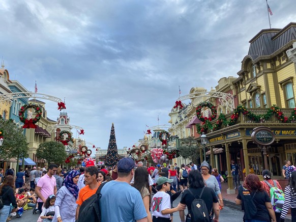 Orlando,FL/USA-12/28/19: The crowds at Christmas at the Magic Kingdom theme park at Disney World.