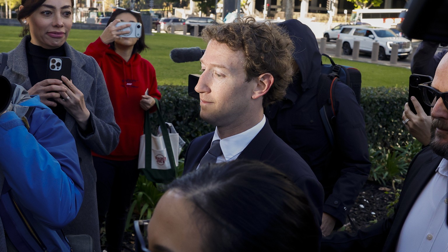 epa12849222 FILE Mark Zuckerberg, Chief Executive Officer of Meta Platforms, arrives for a court appearance at the Los Angeles County Superior Court in downtown Los Angeles, California, USA, 18 Februa ...