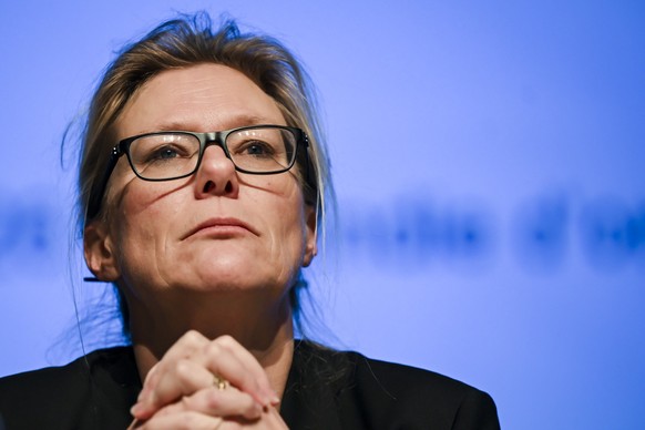 KEYPIX - Beatrice Pilloud, Attorney General of the Canton of Valais, reacts during a press conference about the Le Constellation bar and lounge leaving people dead and injured, during New Year’s celeb ...