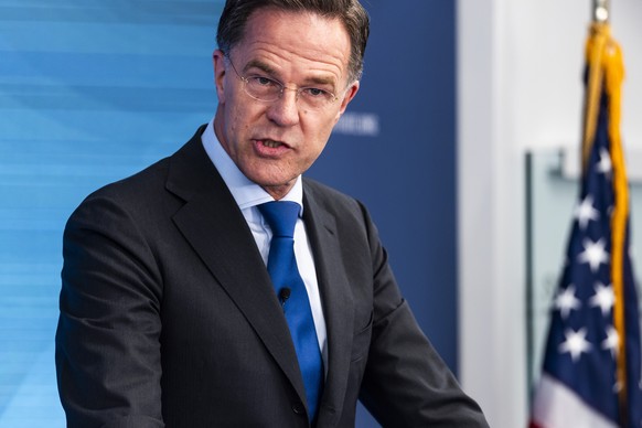 epa12878088 Secretary General of NATO Mark Rutte speaks at the Reagan Center in Washington, DC, USA, 09 April 2026. US President Trump criticized NATO member countries' response to the US-Israeli ...