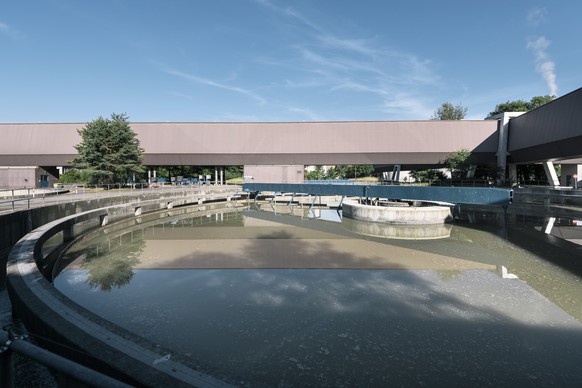 A primary sedimentation tank in which the preliminary clarification takes place, pictured at the wastewater treatment plant Werdhoelzli in Zurich, Switzerland, on July 5, 2017, where ERZ Disposal and  ...