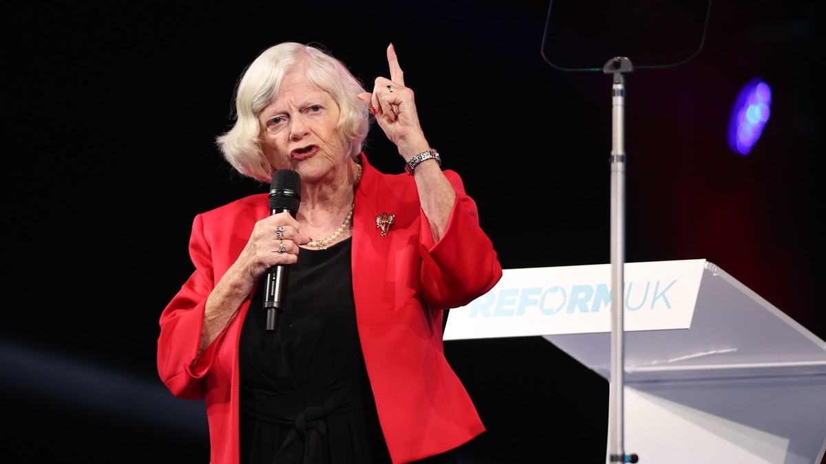 epa13102893 FILE Reform UK's Immigration and Justice spokesperson Ann Widdecombe delivers a speech during the Reform UK National Conference in Birmingham, Britain, 20 September 2024 (reissued 10  ...