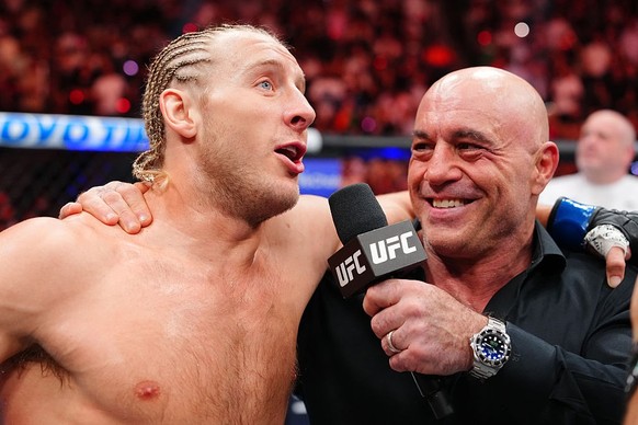 LAS VEGAS, NEVADA - JULY 11: Paddy Pimblett of England reacts after a victory against Benoit Saint Denis of France in a lightweight fight during the UFC 329 event at T-Mobile Arena on July 11, 2026 in ...
