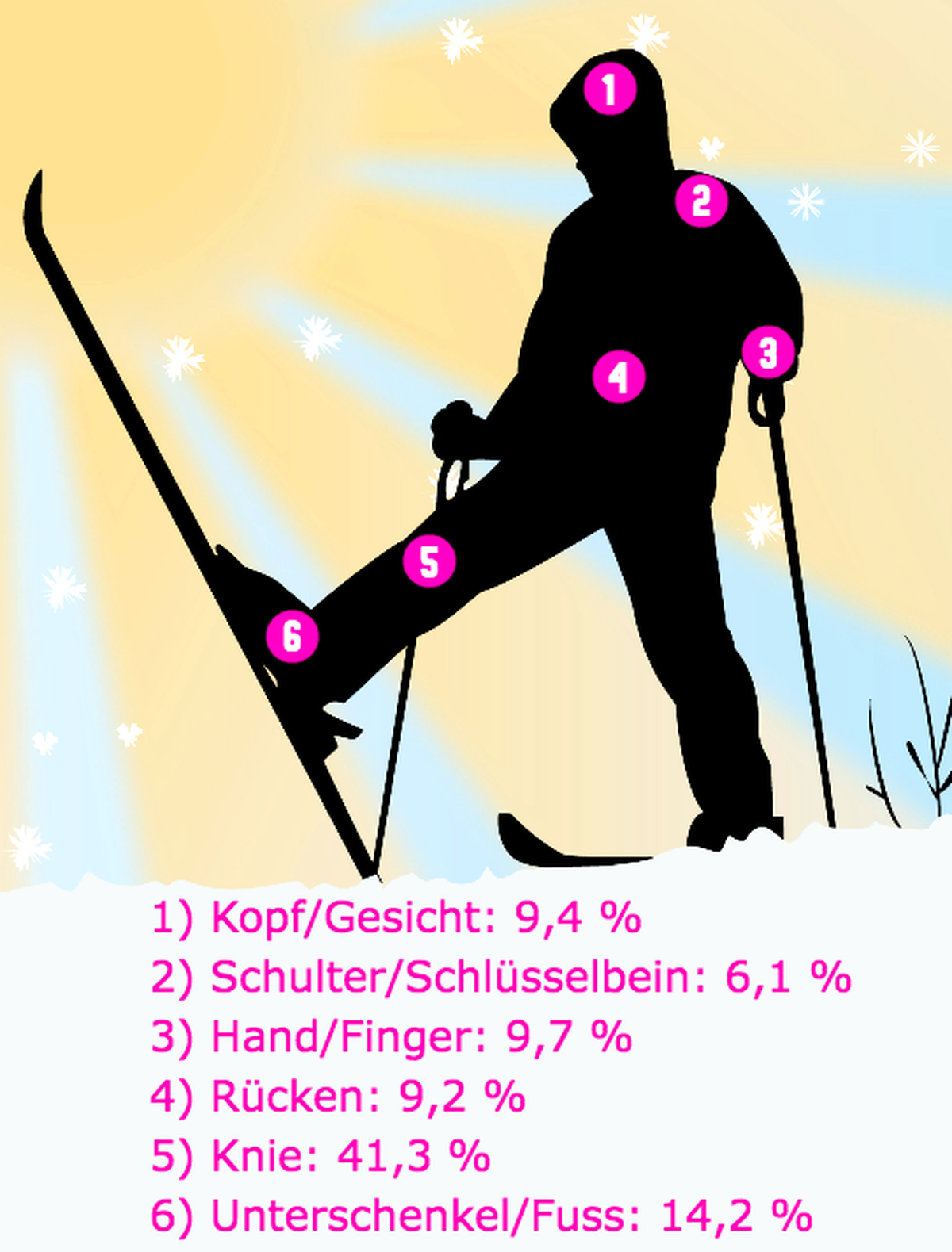Erfasst wurden 1083 Verletzungen im Ski-Weltcup zwischen 2006 und 2019. Bei 447 war das Knie betroffen.