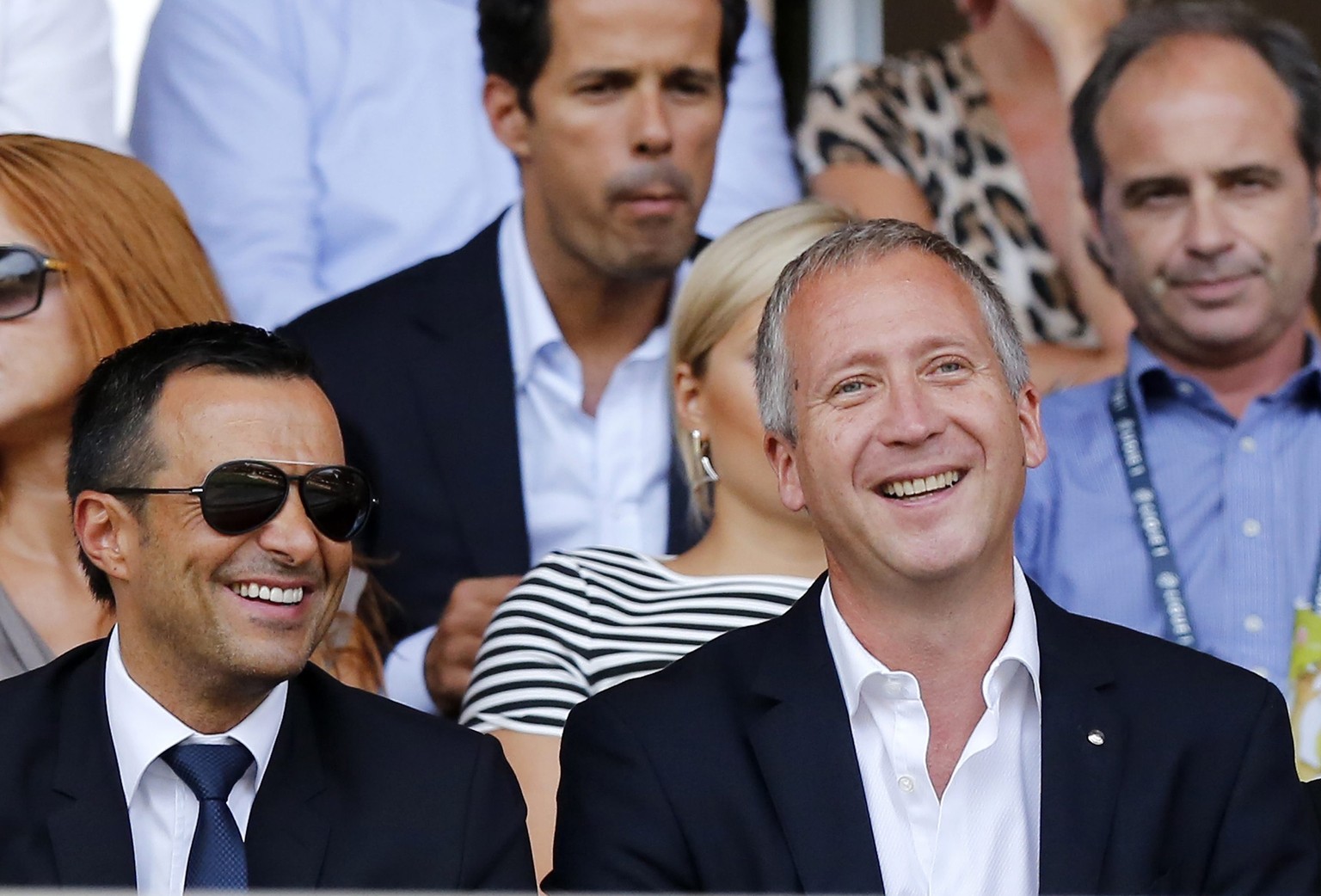 Hat gut lachen: Jorge Mendes (l.) mit Monaco-Sportdirektor&nbsp;Vadim Vasilyev.&nbsp;